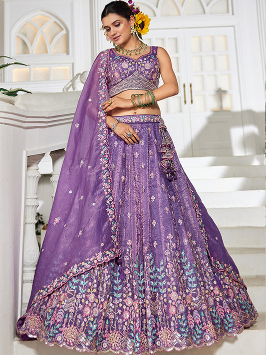 Tissue Traditional Reception Wedding Lehenga In Purple color-41079