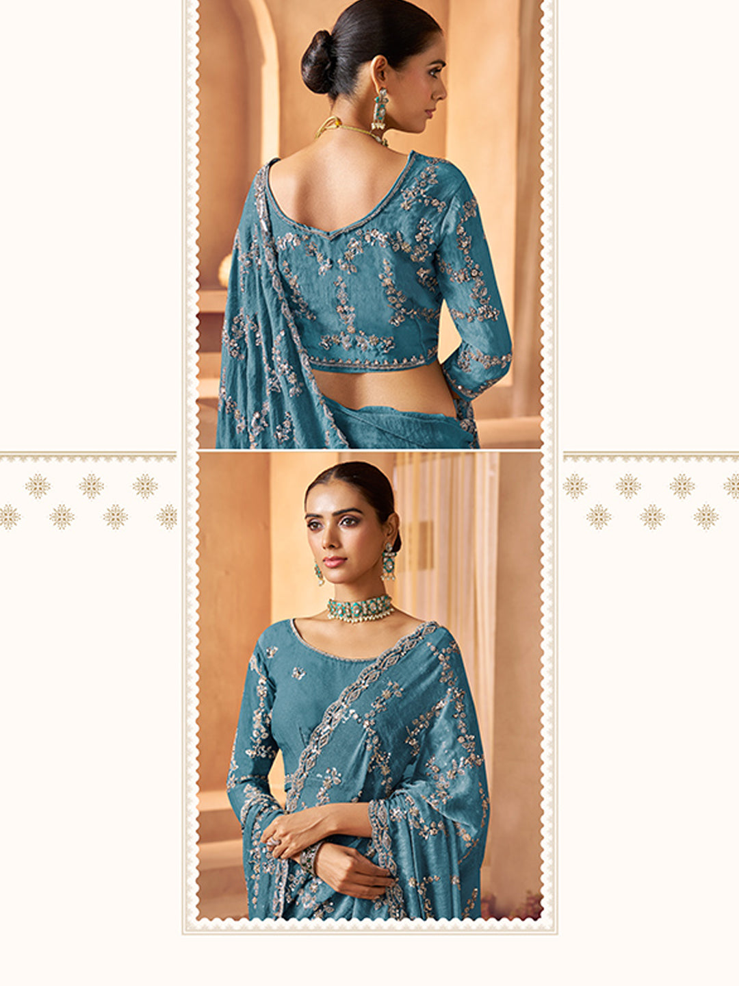 Tissue with Beads Work wedding Saree in Blue color-41025