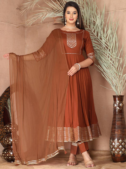 Brown Anarkali Rayon Kurta Pant Set with Chiffon Dupatta –3 Piece Salwar Kameez-750069 (Copy)