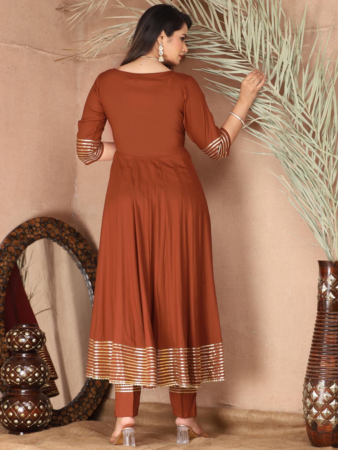 Brown Anarkali Rayon Kurta Pant Set with Chiffon Dupatta –3 Piece Salwar Kameez-750069 (Copy)