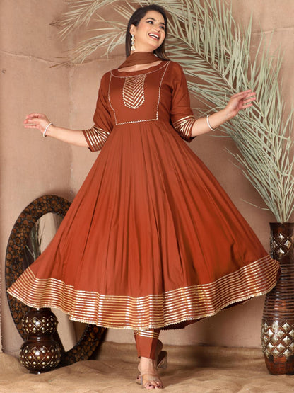 Brown Anarkali Rayon Kurta Pant Set with Chiffon Dupatta –3 Piece Salwar Kameez-750069 (Copy)