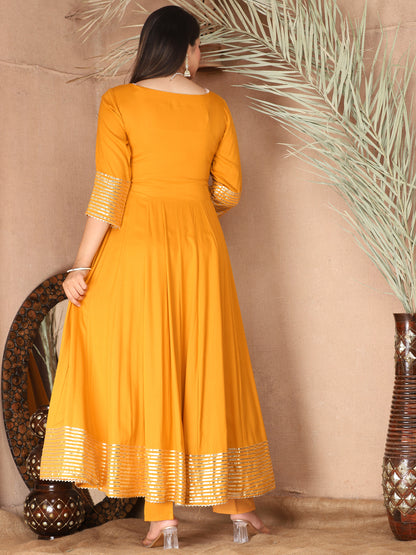 Orange Anarkali Rayon Kurta Pant Set with Chiffon Dupatta –3 Piece Salwar Kameez-750070