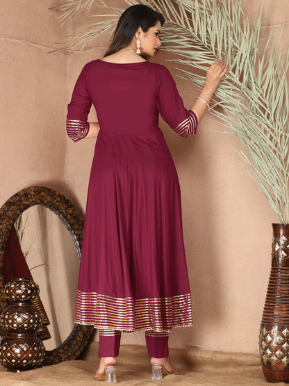 Purple Anarkali Rayon Kurta Pant Set with Chiffon Dupatta –3 Piece Salwar Kameez-750075