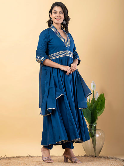 Blue Gota Patti Work Anarkali Premium Rayon Kurta Pant Set with Cotton Dupatta–3 Piece Salwar Kameez-750090