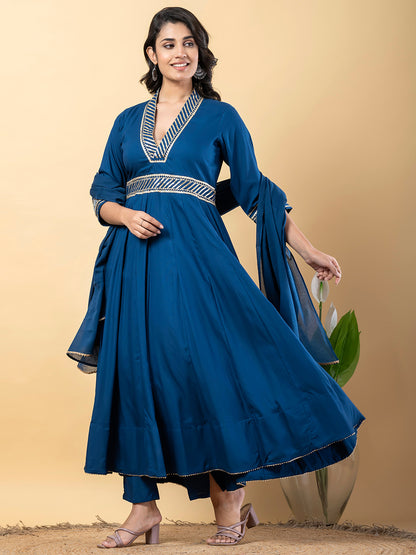 Blue Gota Patti Work Anarkali Premium Rayon Kurta Pant Set with Cotton Dupatta–3 Piece Salwar Kameez-750090