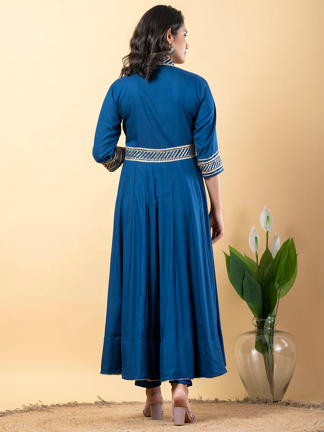 Blue Gota Patti Work Anarkali Premium Rayon Kurta Pant Set with Cotton Dupatta–3 Piece Salwar Kameez-750090
