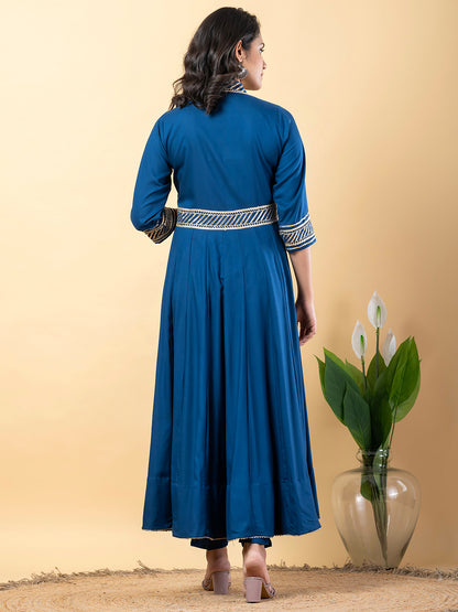 Blue Gota Patti Work Anarkali Premium Rayon Kurta Pant Set with Cotton Dupatta–3 Piece Salwar Kameez-750090