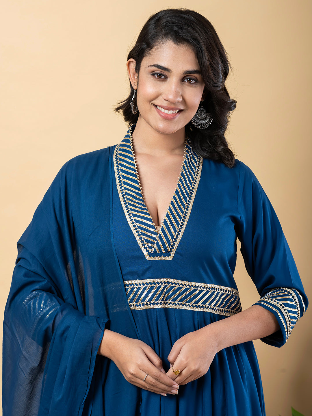 Blue Gota Patti Work Anarkali Premium Rayon Kurta Pant Set with Cotton Dupatta–3 Piece Salwar Kameez-750090