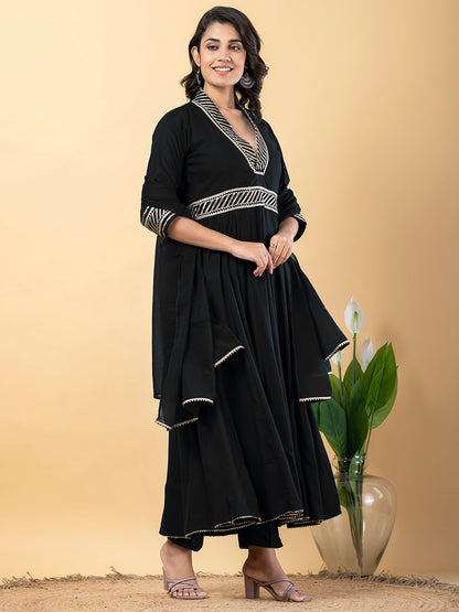 Black Gota Patti Work Anarkali Premium Rayon Kurta Pant Set with Cotton Dupatta–3 Piece Salwar Kameez-750094