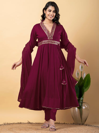 Purple Gota Patti Work Anarkali Premium Rayon Kurta Pant Set with Cotton Dupatta–3 Piece Salwar Kameez-750097