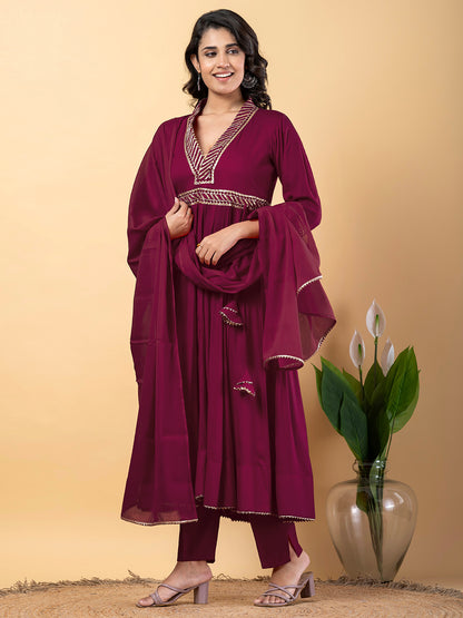 Purple Gota Patti Work Anarkali Premium Rayon Kurta Pant Set with Cotton Dupatta–3 Piece Salwar Kameez-750097