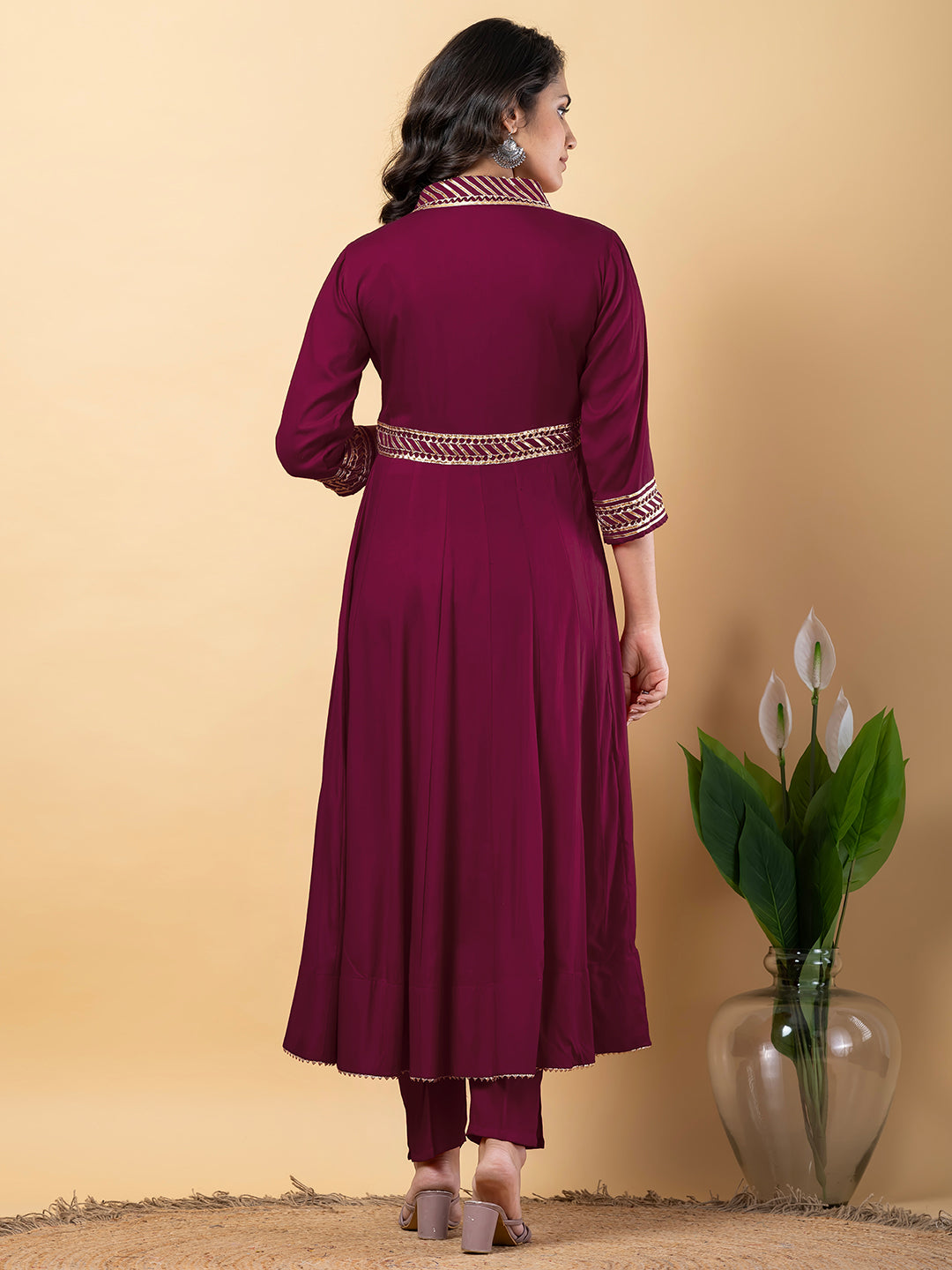 Purple Gota Patti Work Anarkali Premium Rayon Kurta Pant Set with Cotton Dupatta–3 Piece Salwar Kameez-750097