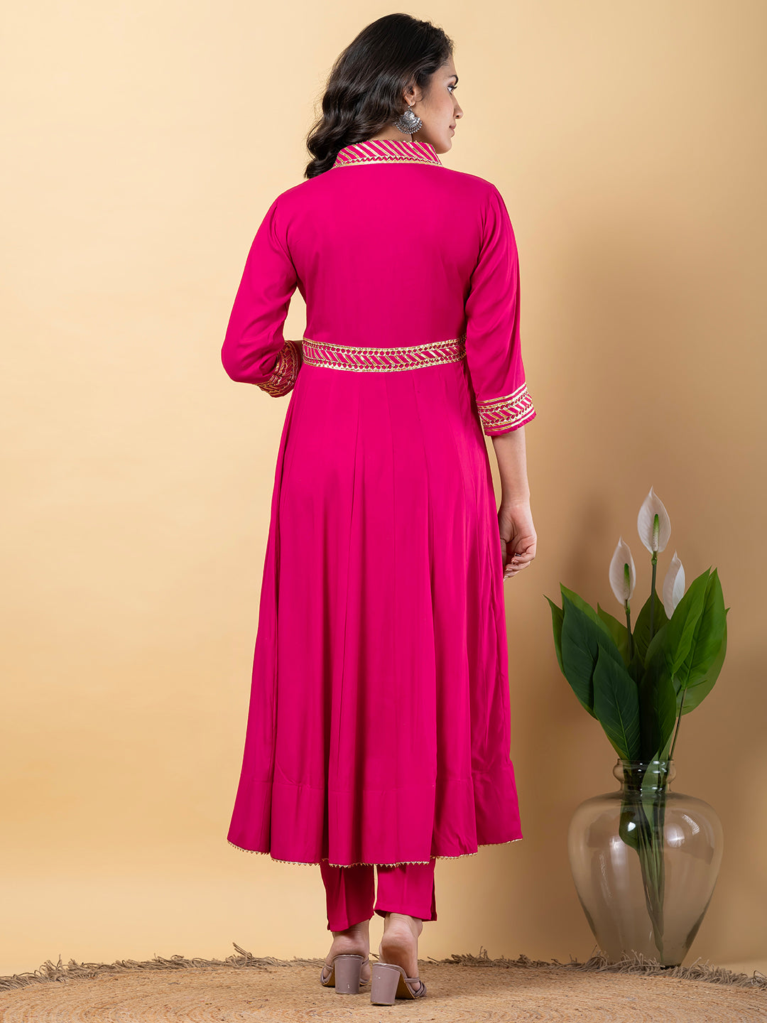 Pink Gota Patti Work Anarkali Premium Rayon Kurta Pant Set with Cotton Dupatta–3 Piece Salwar Kameez-750102