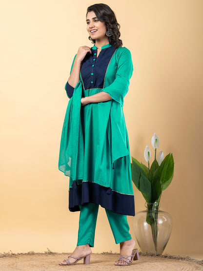 turquoise Gota Patti Work Premium Rayon Kurta Pant Set with Cotton Dupatta–3 Piece Salwar Kameez Suit Set-750104