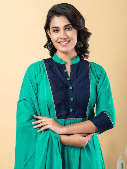 turquoise Gota Patti Work Premium Rayon Kurta Pant Set with Cotton Dupatta–3 Piece Salwar Kameez Suit Set-750104