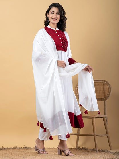 Red white Gota Patti Work Premium Rayon Kurta Pant Set with Cotton Dupatta–3 Piece Salwar Kameez Suit Set-750105