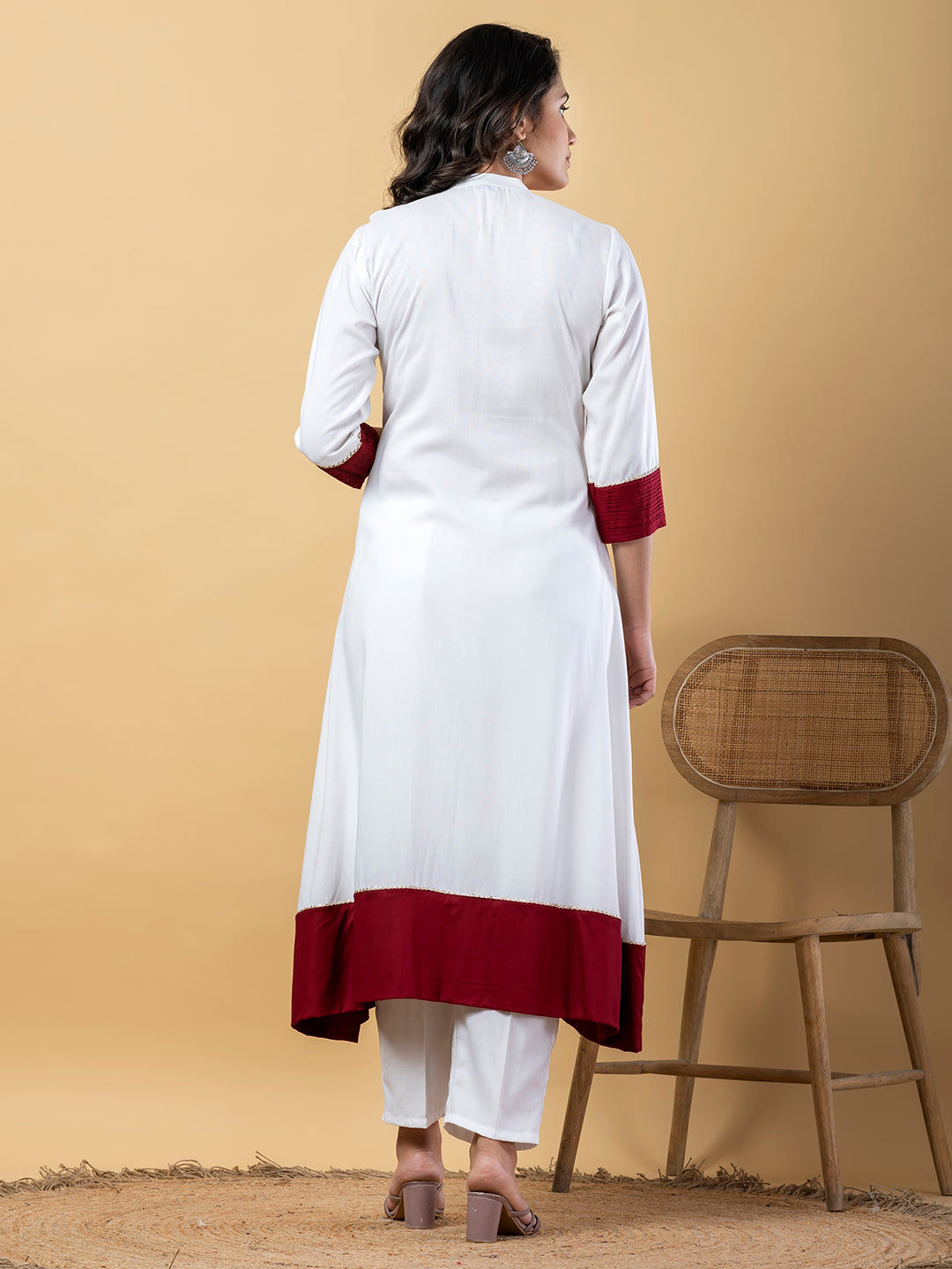 Red white Gota Patti Work Premium Rayon Kurta Pant Set with Cotton Dupatta–3 Piece Salwar Kameez Suit Set-750105