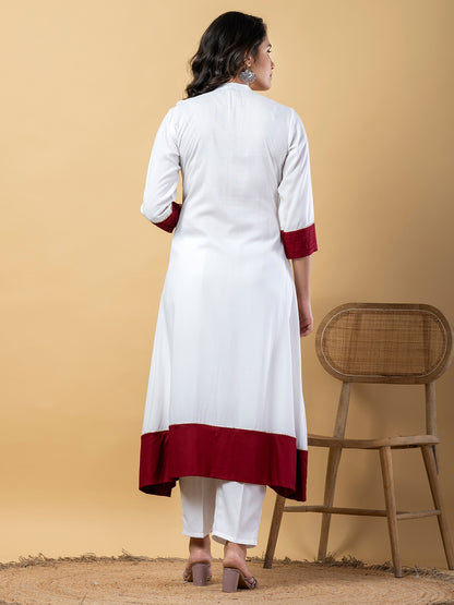 Red white Gota Patti Work Premium Rayon Kurta Pant Set with Cotton Dupatta–3 Piece Salwar Kameez Suit Set-750105