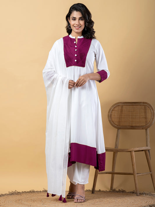 Purple white Gota Patti Work Premium Rayon Kurta Pant Set with Cotton Dupatta–3 Piece Salwar Kameez Suit Set-750107