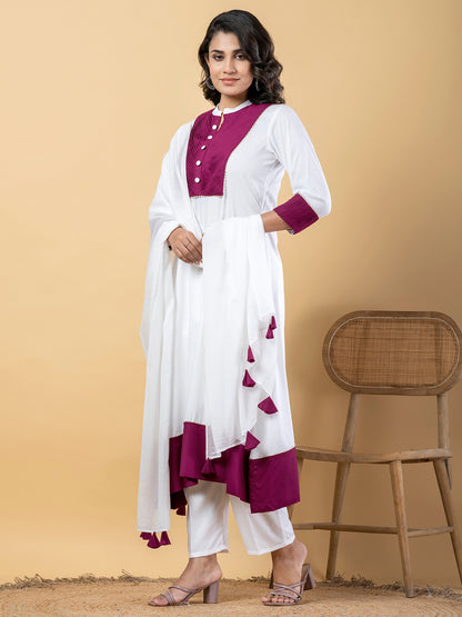 Purple white Gota Patti Work Premium Rayon Kurta Pant Set with Cotton Dupatta–3 Piece Salwar Kameez Suit Set-750107