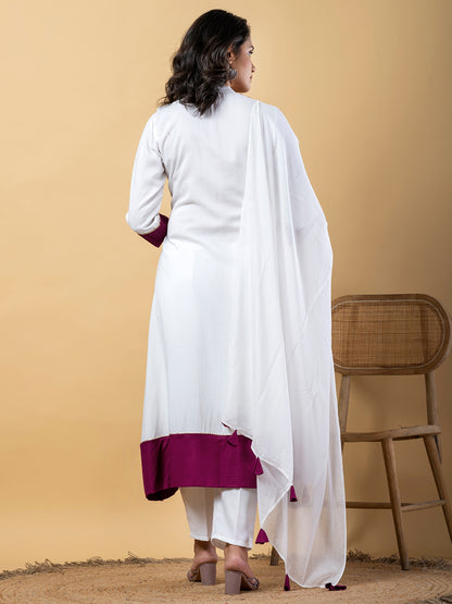 Purple white Gota Patti Work Premium Rayon Kurta Pant Set with Cotton Dupatta–3 Piece Salwar Kameez Suit Set-750107