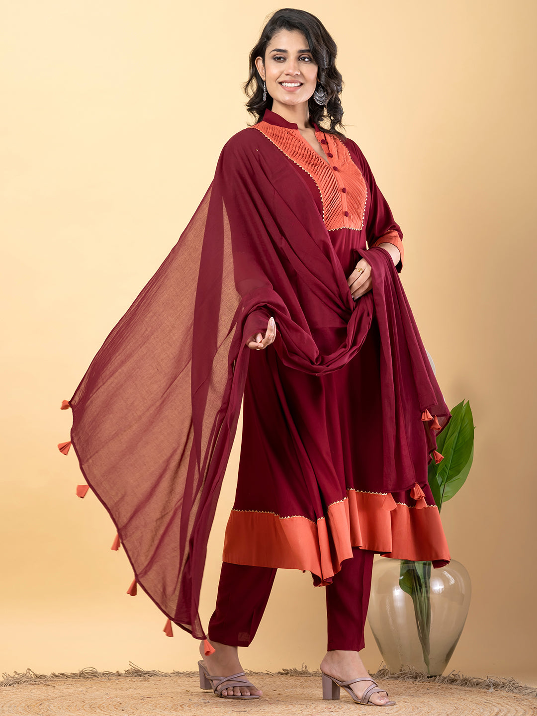 Maroon Gota Patti Work Premium Rayon Kurta Pant Set with Cotton Dupatta–3 Piece Salwar Kameez Suit Set-750108