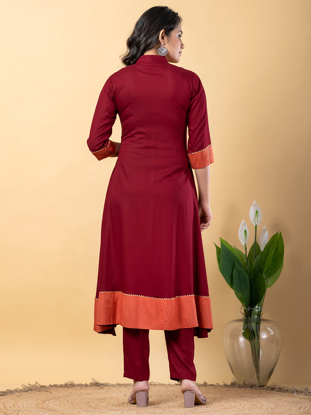 Maroon Gota Patti Work Premium Rayon Kurta Pant Set with Cotton Dupatta–3 Piece Salwar Kameez Suit Set-750108