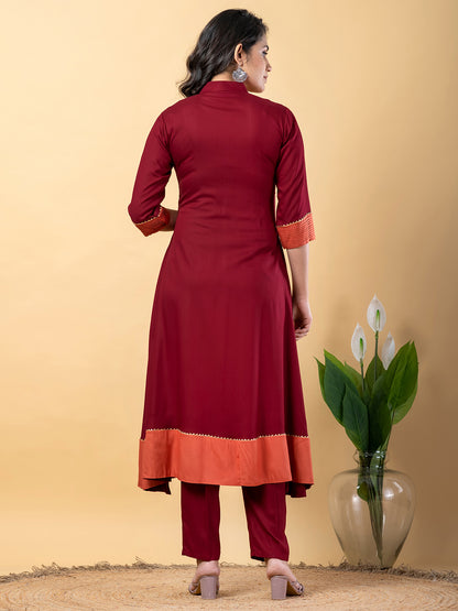 Maroon Gota Patti Work Premium Rayon Kurta Pant Set with Cotton Dupatta–3 Piece Salwar Kameez Suit Set-750108