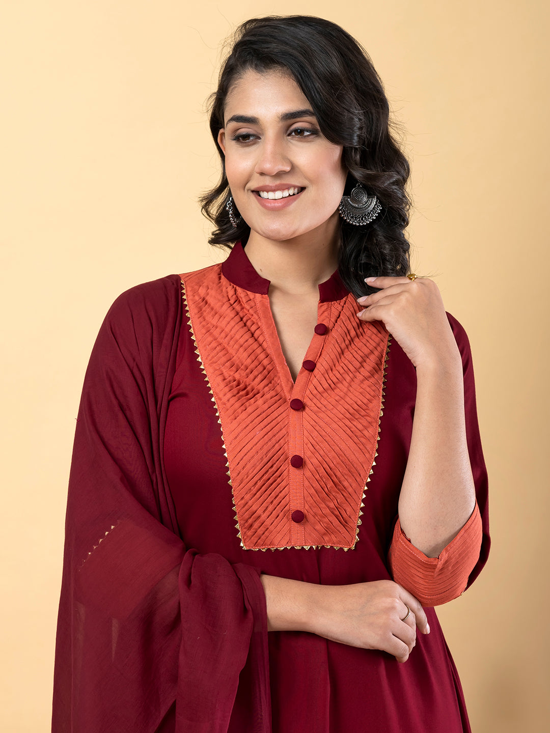 Maroon Gota Patti Work Premium Rayon Kurta Pant Set with Cotton Dupatta–3 Piece Salwar Kameez Suit Set-750108