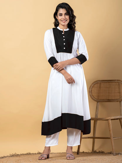 White Black Gota Patti Work Premium Rayon Kurta Pant Set with Cotton Dupatta–3 Piece Salwar Kameez Suit Set-750109