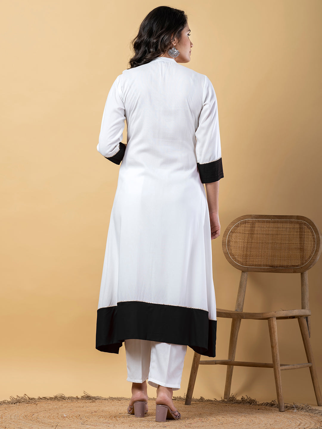 White Black Gota Patti Work Premium Rayon Kurta Pant Set with Cotton Dupatta–3 Piece Salwar Kameez Suit Set-750109
