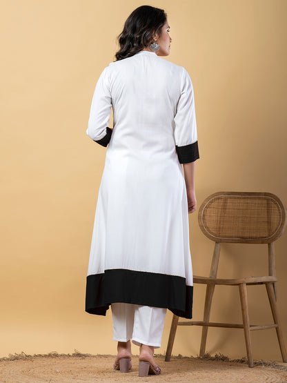 White Black Gota Patti Work Premium Rayon Kurta Pant Set with Cotton Dupatta–3 Piece Salwar Kameez Suit Set-750109