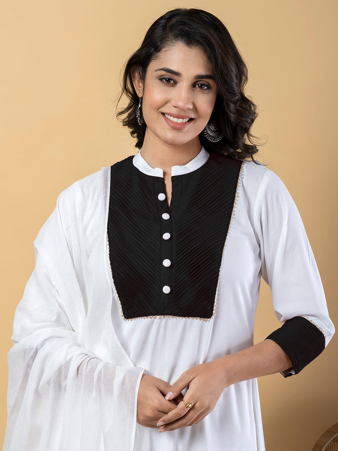 White Black Gota Patti Work Premium Rayon Kurta Pant Set with Cotton Dupatta–3 Piece Salwar Kameez Suit Set-750109