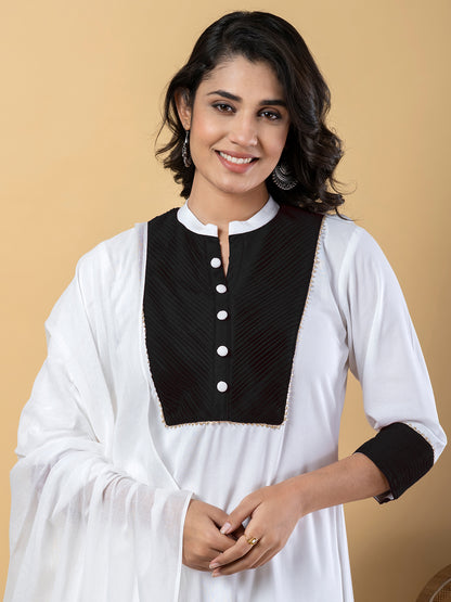 White Black Gota Patti Work Premium Rayon Kurta Pant Set with Cotton Dupatta–3 Piece Salwar Kameez Suit Set-750109