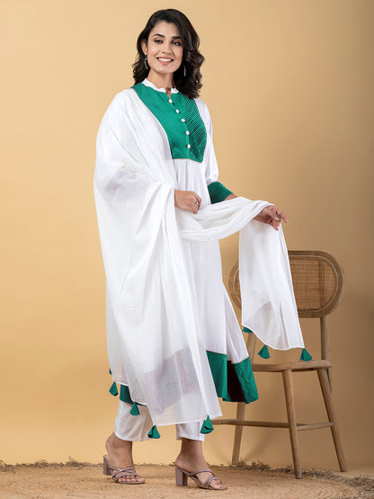 turquoise white Gota Patti Work Premium Rayon Kurta Pant Set with Cotton Dupatta–3 Piece Salwar Kameez Suit Set-750112