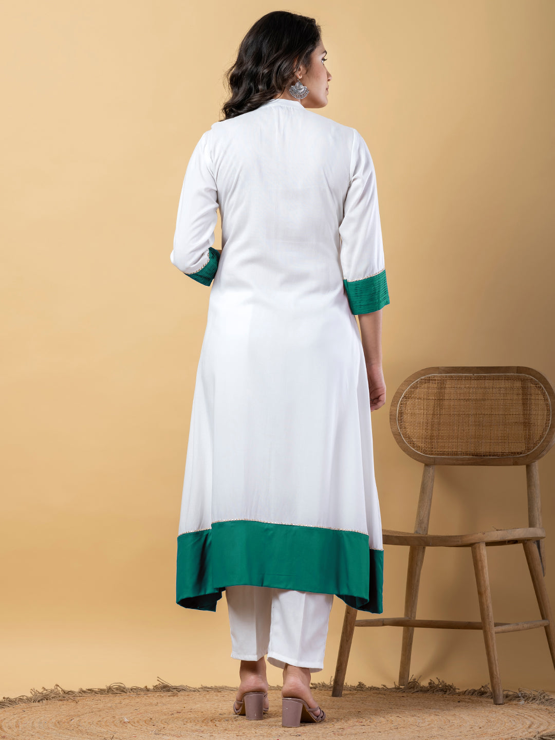 turquoise white Gota Patti Work Premium Rayon Kurta Pant Set with Cotton Dupatta–3 Piece Salwar Kameez Suit Set-750112