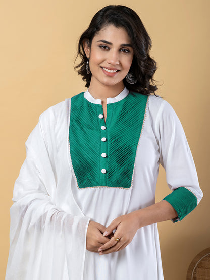 turquoise white Gota Patti Work Premium Rayon Kurta Pant Set with Cotton Dupatta–3 Piece Salwar Kameez Suit Set-750112