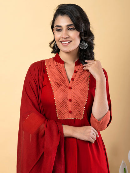 Red Gota Patti Work Premium Rayon Kurta Pant Set with Cotton Dupatta–3 Piece Salwar Kameez Suit Set-750113