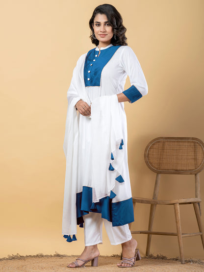 Blue white Gota Patti Work Premium Rayon Kurta Pant Set with Cotton Dupatta–3 Piece Salwar Kameez Suit Set-750114