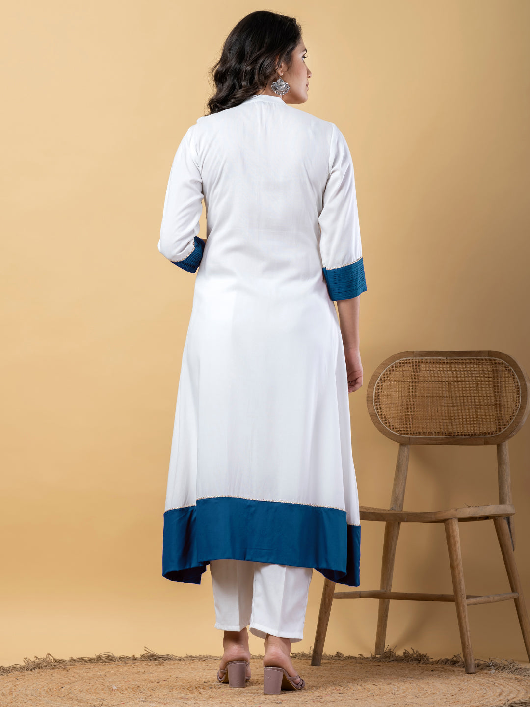 Blue white Gota Patti Work Premium Rayon Kurta Pant Set with Cotton Dupatta–3 Piece Salwar Kameez Suit Set-750114
