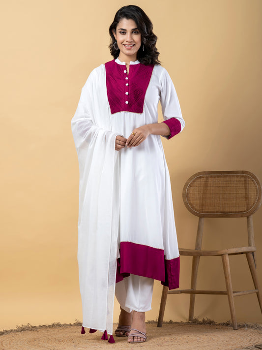 White Purple Gota Patti Work Premium Rayon Kurta Pant Set with Cotton Dupatta–3 Piece Salwar Kameez Suit Set-750116