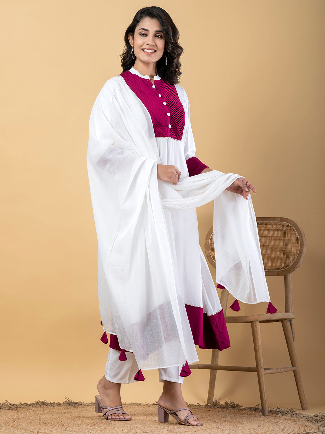 White Purple Gota Patti Work Premium Rayon Kurta Pant Set with Cotton Dupatta–3 Piece Salwar Kameez Suit Set-750116