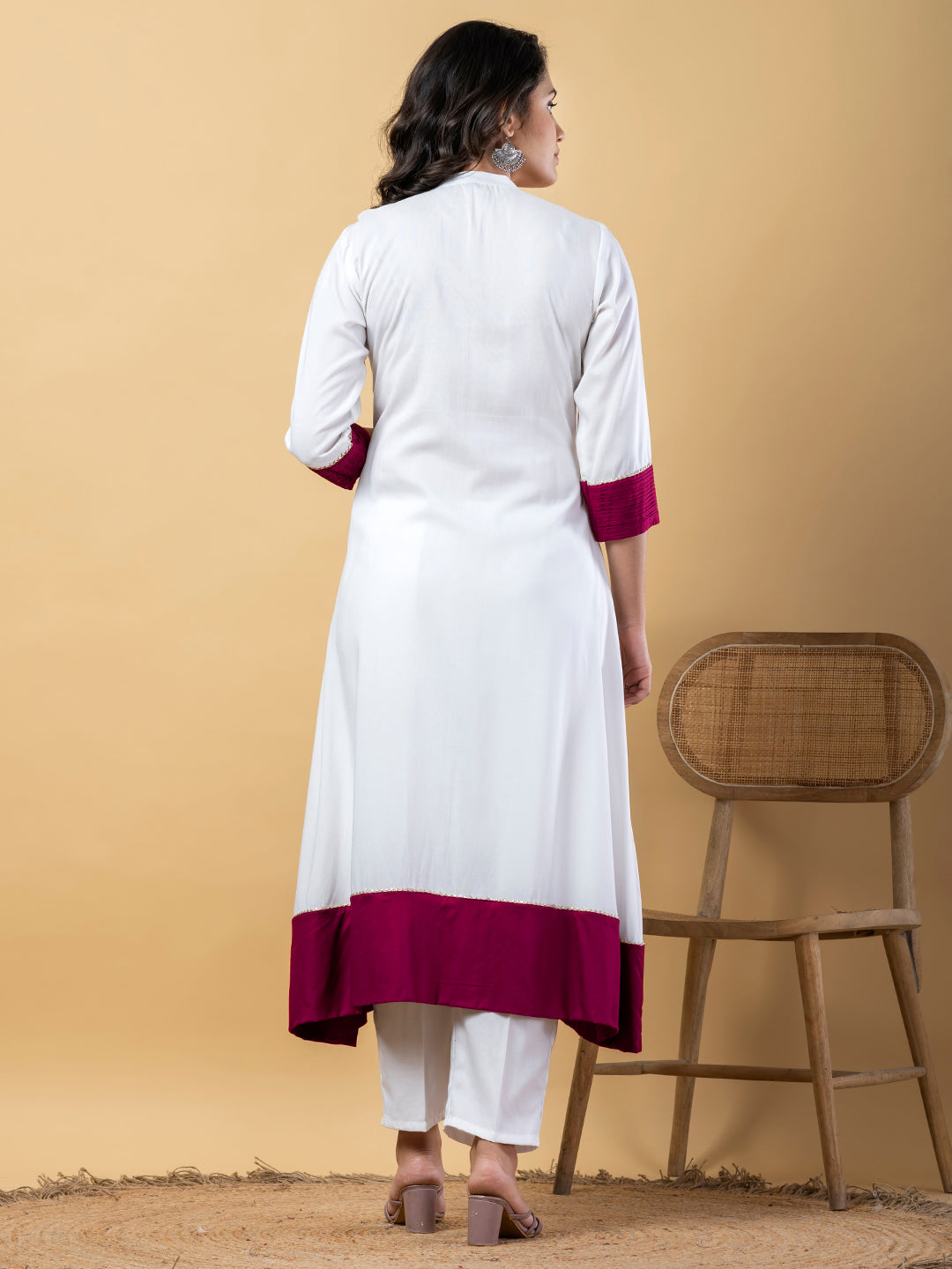 White Purple Gota Patti Work Premium Rayon Kurta Pant Set with Cotton Dupatta–3 Piece Salwar Kameez Suit Set-750116