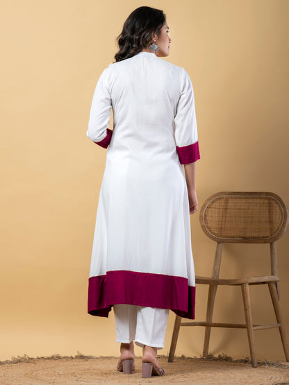 White Purple Gota Patti Work Premium Rayon Kurta Pant Set with Cotton Dupatta–3 Piece Salwar Kameez Suit Set-750116