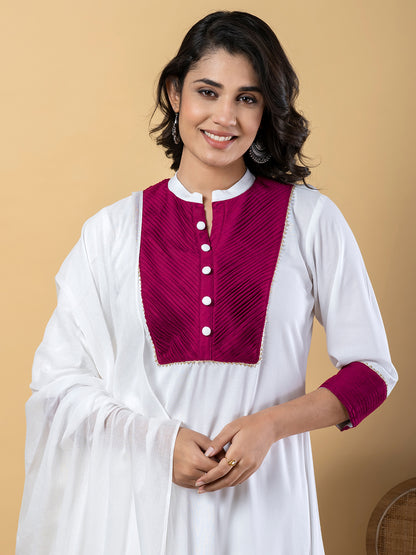 White Purple Gota Patti Work Premium Rayon Kurta Pant Set with Cotton Dupatta–3 Piece Salwar Kameez Suit Set-750116