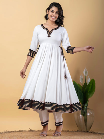 Black White Anarkali Premium Rayon Kurta Pant Set with Cotton Dupatta–3 Piece Ready to Wear Salwar Kameez Suit Set-750119