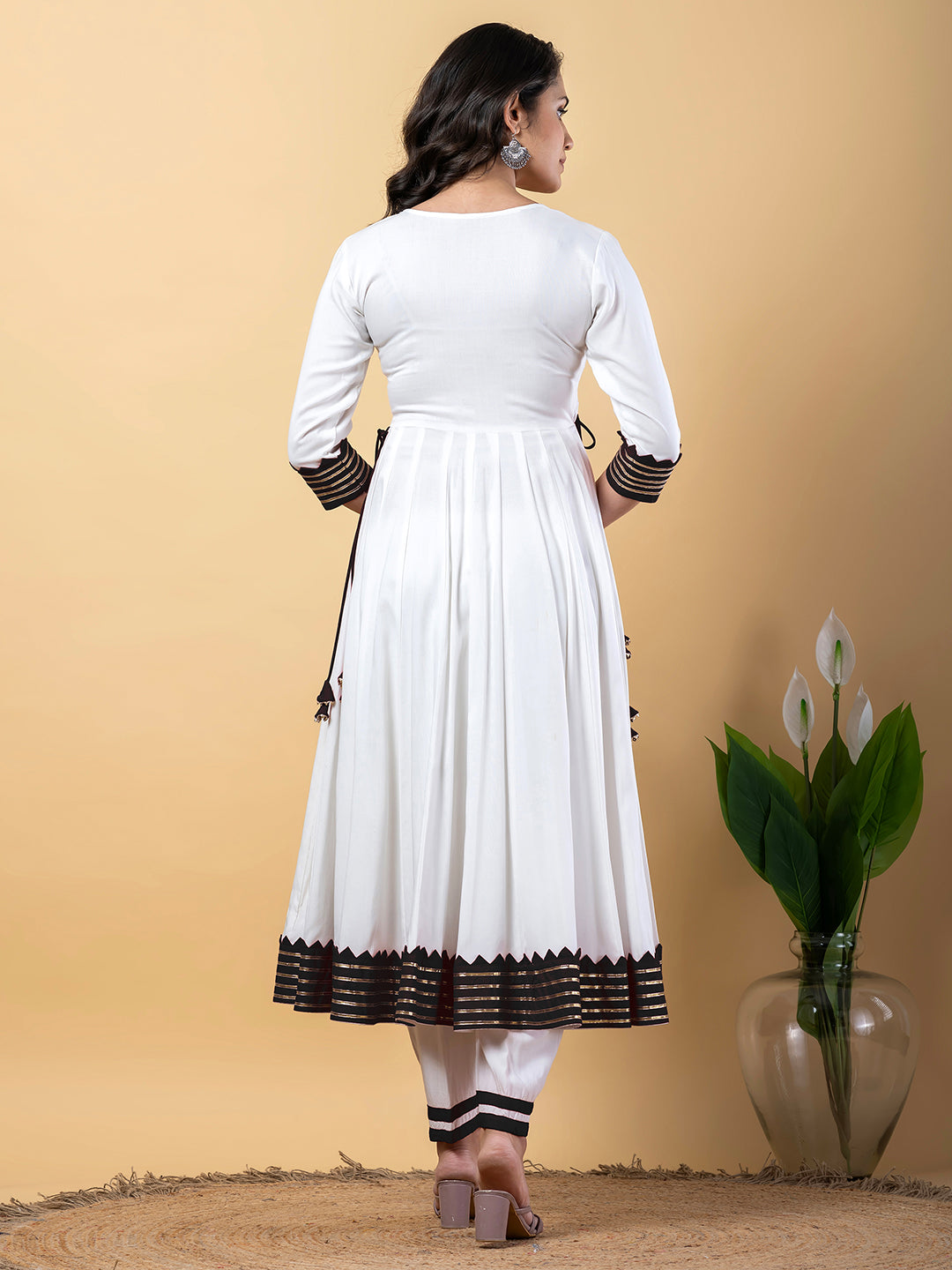 Black White Anarkali Premium Rayon Kurta Pant Set with Cotton Dupatta–3 Piece Ready to Wear Salwar Kameez Suit Set-750119