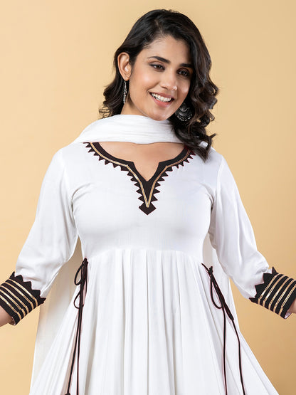 Black White Anarkali Premium Rayon Kurta Pant Set with Cotton Dupatta–3 Piece Ready to Wear Salwar Kameez Suit Set-750119