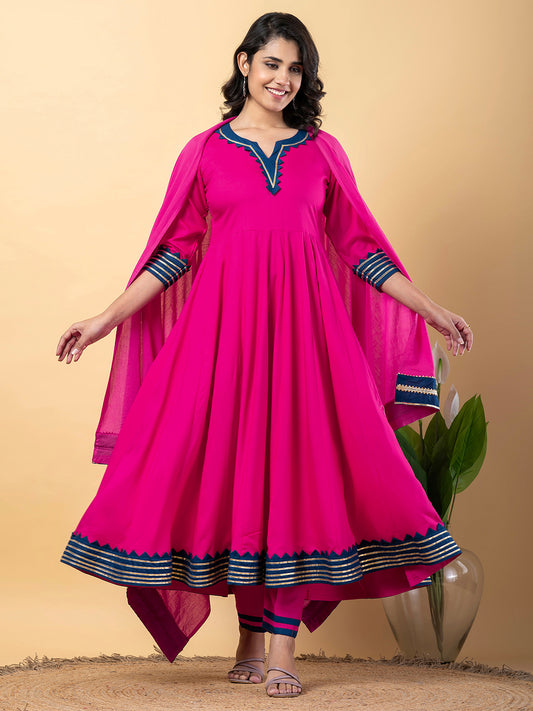 Pink Anarkali Premium Rayon Kurta Pant Set with Cotton Dupatta–3 Piece Ready to Wear Salwar Kameez Suit Set-750125