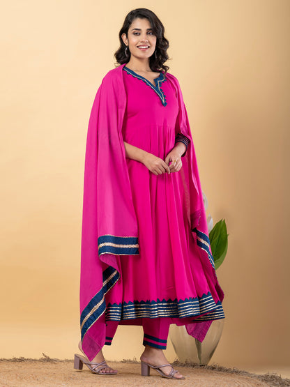 Pink Anarkali Premium Rayon Kurta Pant Set with Cotton Dupatta–3 Piece Ready to Wear Salwar Kameez Suit Set-750125